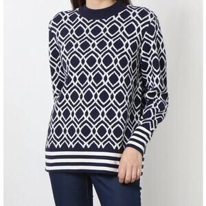 Anne Klein Women's Crewneck Sweater Navy/White Pullover Extra Large